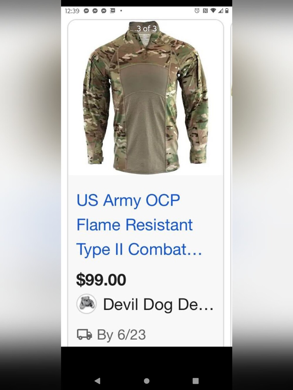USGI Massif Army Combat Shirt Multicam OCP Zip Neck Version 2 ACS Half Zip Med